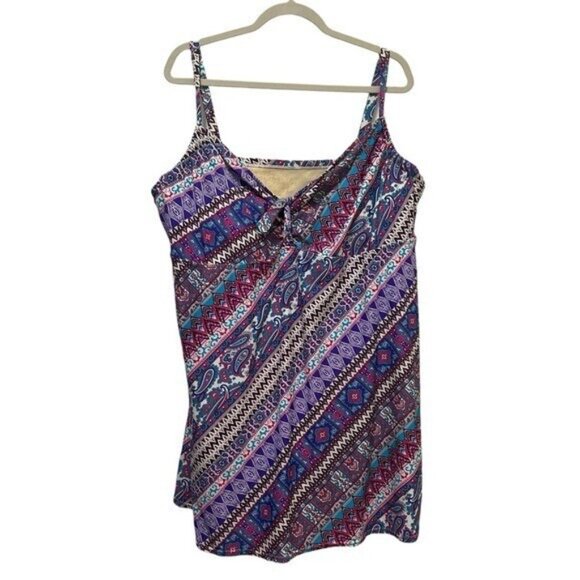 Swimsuits For All Plus Size 24 D / DD Swim Dress Paisley Purple Underwire Stripe - Picture 1 of 8